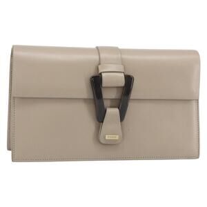 GUCCI Clutch Bag Leather Outlet Beige Gold Auth bs32278